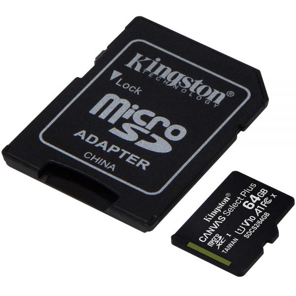 Adapteur Kingston Kingston 64Go Canvas Select Plus MicroSDXC C10 Cartes Mémoire 100MB/s 