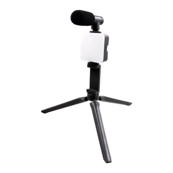 Kit Gravação Vlogger com Microfone LED Mini Tripé P/ Smartphone
