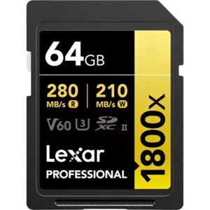 Cartão de Memória SD Lexar Professional Gold 1800x 280-210 MB/s C10 U3 V60 UHS-II 64 GB