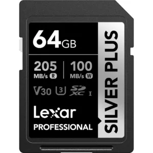 Cartão de Memória SD Lexar Professional SILVER PLUS 205-100 MB/S C10 U3 V30 UHS-I 64GB
