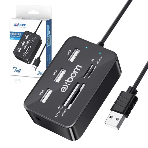 Hub USB 2.0 com Leitor de Cartão 7 em 1 EXBOM UH-R230