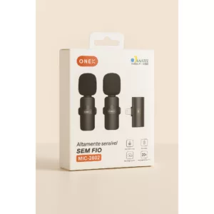 Microfone de Lapela Duplo Wireless Iphone Lightning MIC-2802 Onex