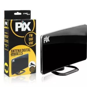 Antena Interna Curva Black Piano Plug 90° FM UHF VHF Cabo 1,80m