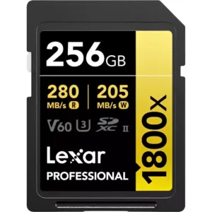 Cartão de Memória SD Lexar Professional Gold 1800x 280-205MB/s C10 U3 V60 UHS-II 256GB