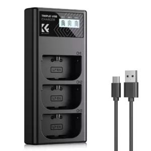 Carregador Triplo K&F Concept LP-E6NH Para Canon