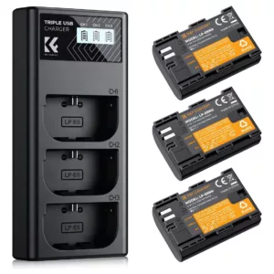 Kit de 3 Baterias e Carregador Triplo K&F Concept LP-E6NH Para Canon